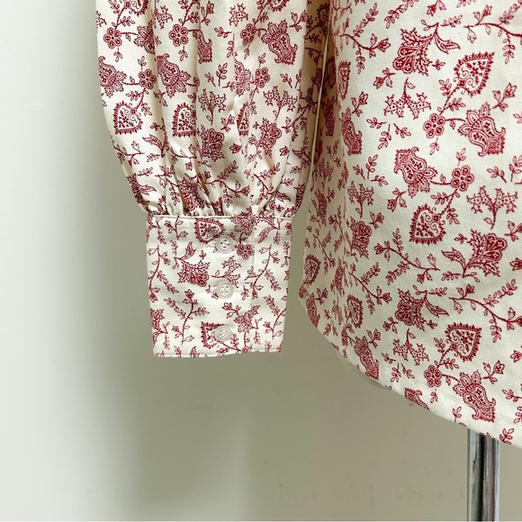 Frontier Classics Ivory Red Puff Sleeve Button Up Western Prairie Blouse Medium - Picture 9 of 14